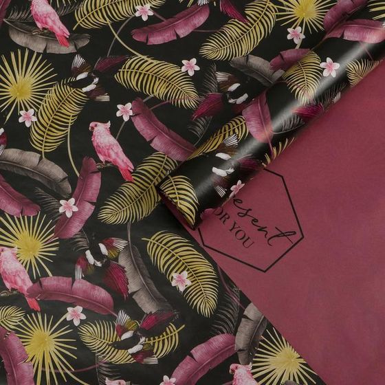 !Бумага упаковочная 2 листа глянцевая двусторонняя «Тропики», 70 × 100 см