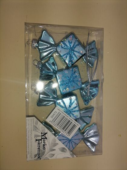 !НАБОР ЕЛОЧНЫХ ИГРУШЕК 8 ШТУК MARKO FERENZO "PINK DREAMS" - КОНФЕТА, 10 СМ., ЦВЕТ ГОЛУБОЙ