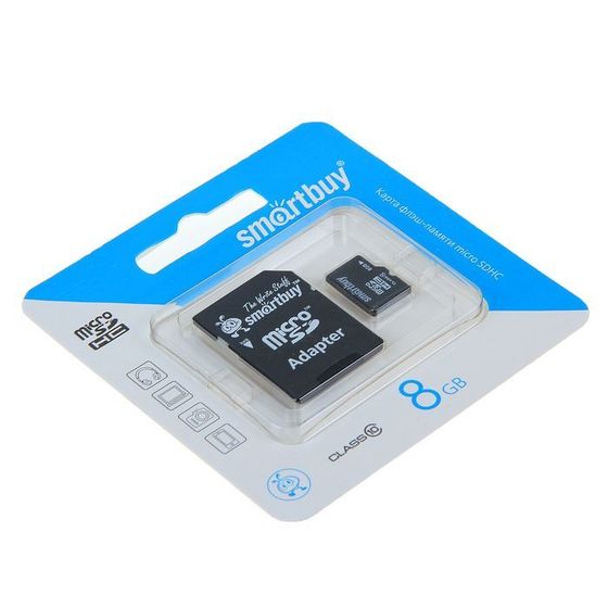 Карта памяти Smartbuy microSD, 8 Гб, SDHC, класс 10, с адаптером SD