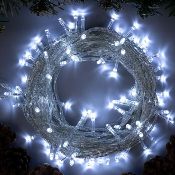 УЦЕНКА Гирлянда «Нить», 10 м, IP20, 100 LED, 220 В, 8 режимов, прозрачная нить, свечение белое