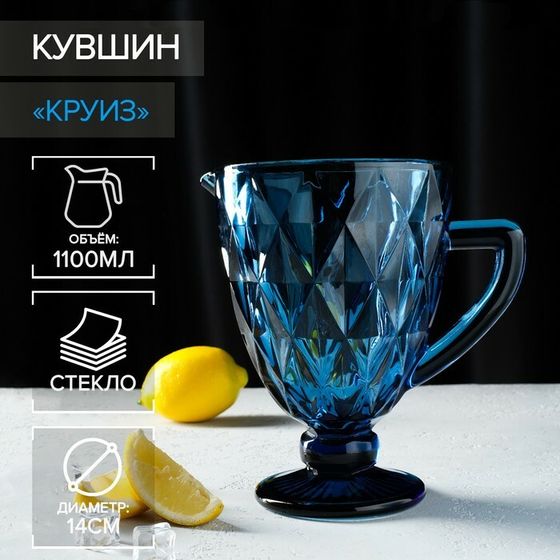 Кувшин для воды стеклянный Magistro «Круиз», 1,1 л, 14×19,5 см, цвет синий