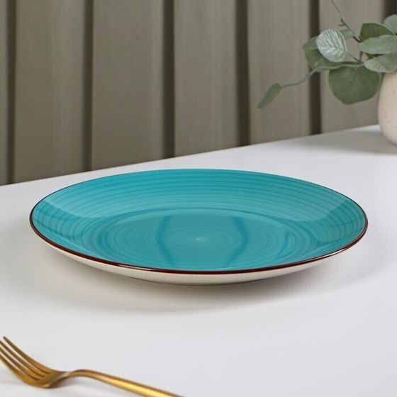 !09 Тарелка керамическая обеденная «Морской мир», d=27 см, цвет бирюзовый