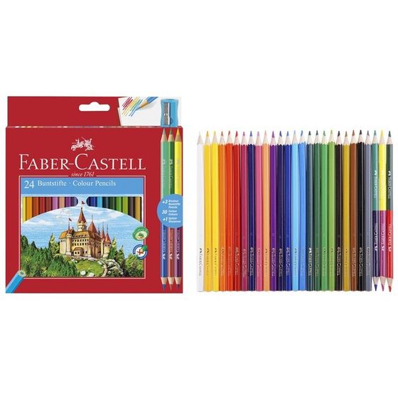 Карандаши 24 цветов Faber-Castell &quot;Замок&quot; шестигранные + 3 двухцветных карандаша + точилка