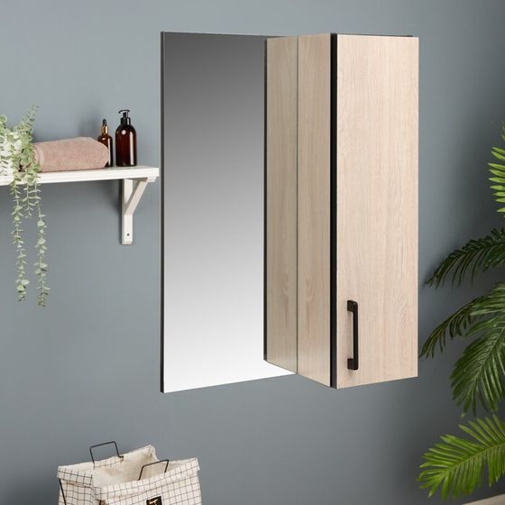 Зеркало-шкаф для ванной комнаты &quot;Сантана 50&quot;, Дуб Сантана светлый, 50 х 70 х 16 см