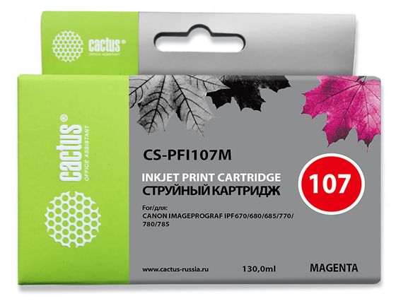 Картридж струйный Cactus CS-PFI107M пурпурный (130мл) для Canon IP iPF670/iPF680/iPF685/iPF770/iPF780/iPF785