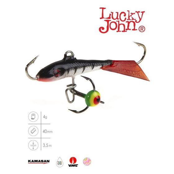 Балансир Lucky John FIN 3 + тройник, 4 см, цвет 12HRT блистер