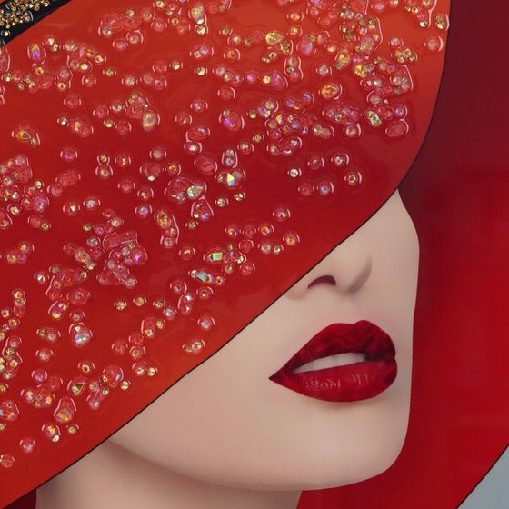 Панно с кристальным декором &quot;Девушка в красной шляпе&quot;, L51 W2,5 H71 см