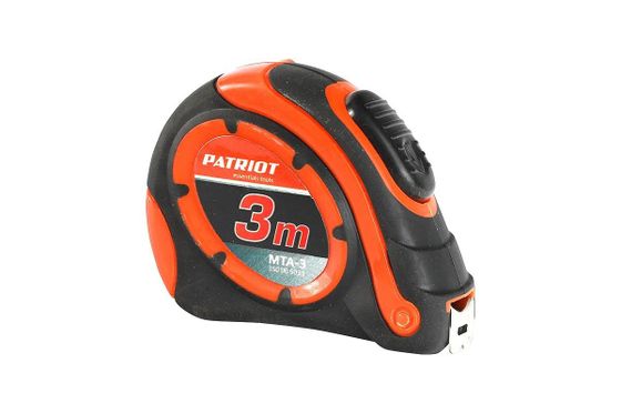 Рулетка Patriot MTA-3, автостоп, ударопрочный корпус, обрезиненная, 3м