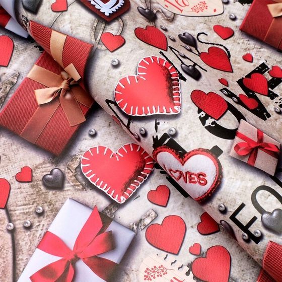 !Бумага упаковочная 2 листа глянцевая &quot;Love&quot;, 70 х 100 см.