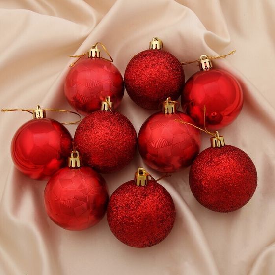 !09 Набор новогодних шаров (набор 9 штук) &quot;Камилла&quot; красный пластик d-6 см.