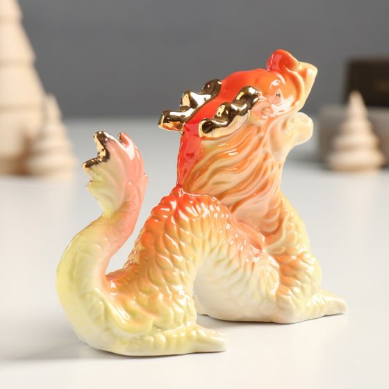 !09 Фигурка керамика «Китайский огненный дракон рычит», с золотом, 5×12×9 см.