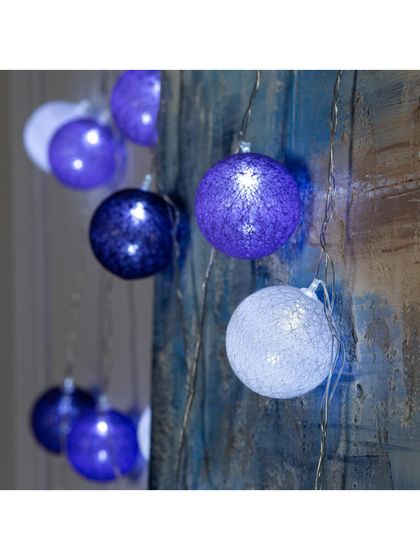 !09 Гирлянда - нить, 5 м с насадками «Клубки сиреневые», IP20, прозрачная нить, 20 LED, свечение белое, 220 В