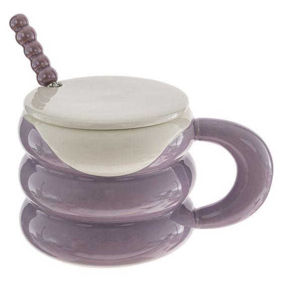 Кружка с крышкой и ложкой, 420 мл, L9,5 W9,5 H8 см, цвет микс