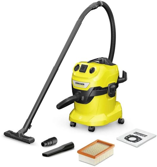 Строительный пылесос Karcher WD 4 P V-20/5/22 1000Вт уборка: сухая/сбор воды/выдув желтый (1.628-270.0)