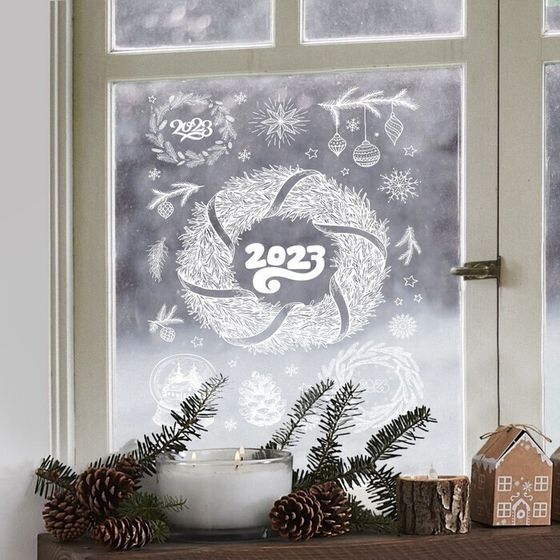 !09 Набор из 4-х наклеек: Наклейка для окон «Новогоднее чудо», многоразовая, 33 x 50 см