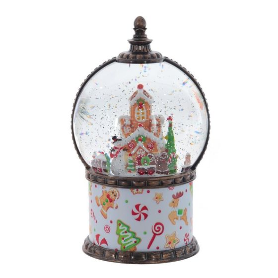 Фигурка декор в шаре &quot;Пряничный дом&quot; (подсвет, муз, вьюга, движ, AAх3 н/п +USB 100 см), L13 W13 H21