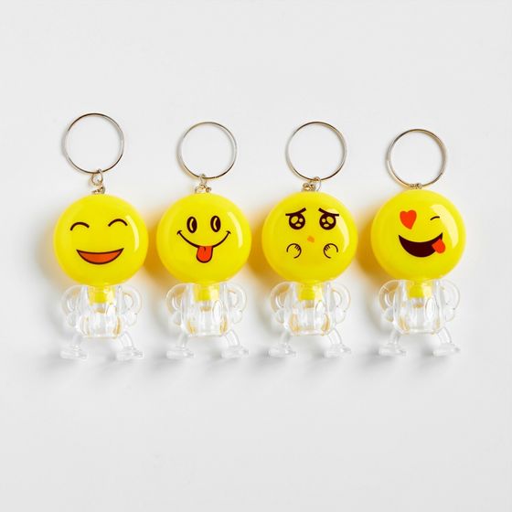 !НАБОР 6 ШТУК - Фонарь-брелок "Смайлик", 1 LED, 3 х 5.5 см, микс