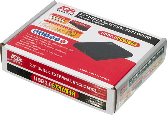 Внешний корпус для HDD AgeStar 3UB2P2 SATA III USB3.0 пластик черный 2.5&quot;