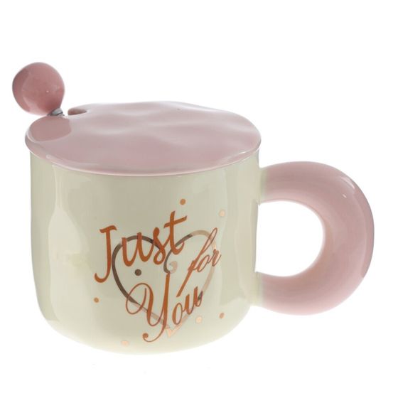 Кружка с крышкой и ложкой, L9,4 W9,4 H8,5 см, 1 штука, дизайн микс