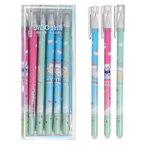 !09 Ручка гелевая (набор 5 штук) со стираемыми чернилами, стержень синий, корпус МИКС