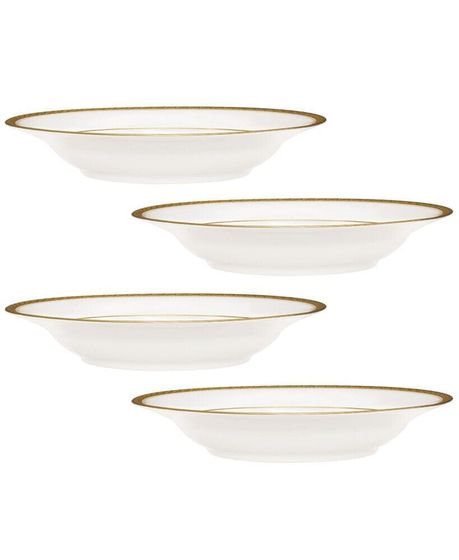 Charlotta Gold Set of 4 Rim Soup Bowls, Service For 4