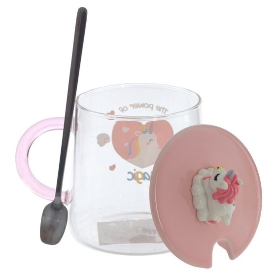 Кружка с крышкой и ложкой, 400 мл, L12,5 W9 H12 см, дизайн микс