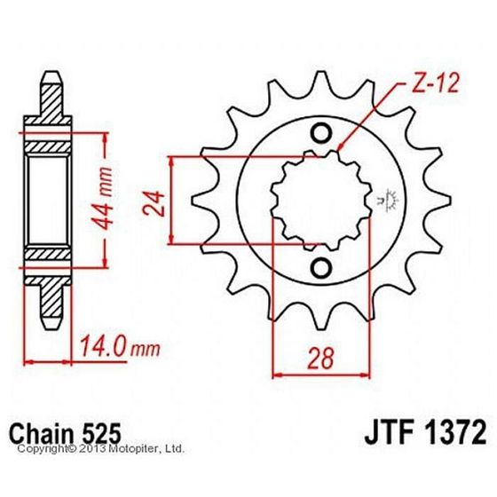 Звезда передняя, ведущая JTF1372, стальная, цепь 525, 17 зубьев