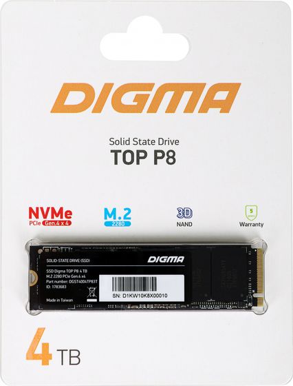 Накопитель SSD 4Tb Digma PCI-E 4.0 x4 M.2 2280 DGST4004TP83T Top P8