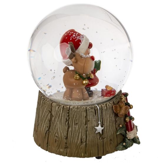 Фигурка декор в стекл шаре &quot;Гном и Олень&quot; (муз с ключ), D 10 см, L10 W10,5 H14 см
