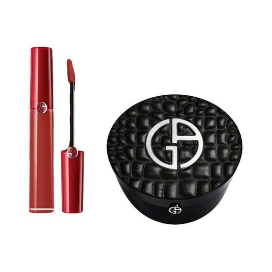 AMANI Crocodile Pattern Luxury Black Cushion Box Red Tube Lip Gloss Flawless Contouring