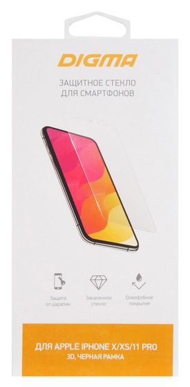 Защитное стекло для экрана Digma 3D черный для Apple iPhone X/XS/11 Pro 3D 1шт. (DGG3AP11PA)