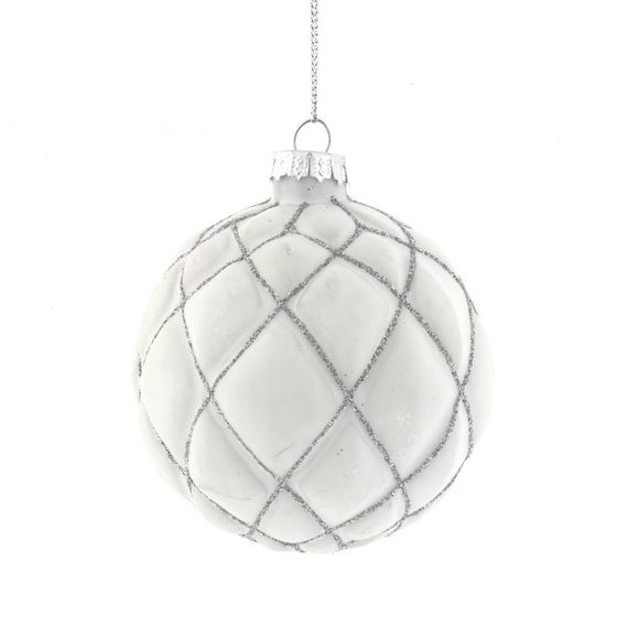 Украшение новогоднее Шар &quot;Белая фантазия&quot; (блок из 12 шт) , D 8 см, L36 W28 H11 см,цена за 1 штуку, дизайн микс