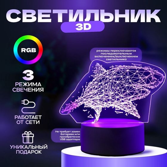 Светильник &quot;Большая акула&quot; LED RGB от сети 9,5х16х14 см RISALUX