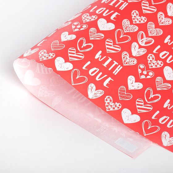 !09 Бумага крафт (набор 3 листа) «With love» фон красный 50 × 70 см.