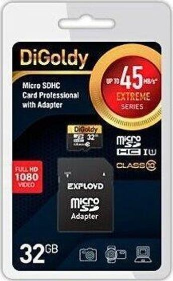Карта памяти microSDXC 32GB Digoldy + адаптер (microSDXC 32GB Class10 + адаптер SD (45MB/s))