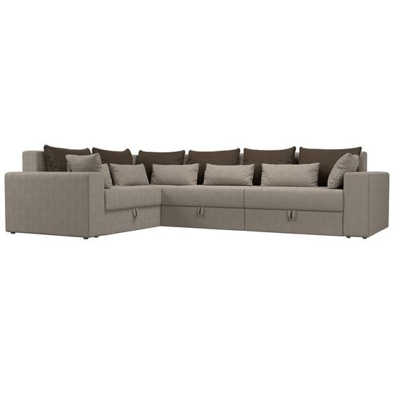 Угловой диван «Майами Long», левый угол, еврокнижка, рогожка, цвет бежевый / коричневый
