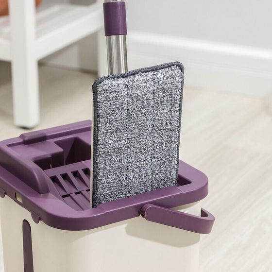 !Швабра с отжимом и ведро: ведро с отсеками для полоскания и отжима 10 л, швабра плоская, запасная насадка из микрофибры