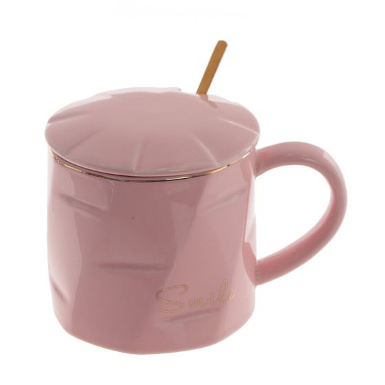 Кружка с крышкой и ложкой, 400 мл, L13 W9,5 H9,5 см, 4в.