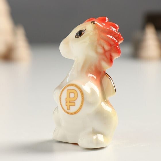 !09 Сувенир керамика &quot;Дракоша с монетой -рубль&quot; оранжево-золотой 3х4х6,8 см.