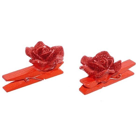Набор из 8шт Украшение новогоднее &quot;Прищепка-Роза&quot;, L11 W9,5 H2,5 см