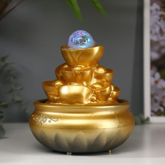 !09 Фонтан настольный от сети, подсветка "Гора золотых слитков" 18,5х15х15 см.