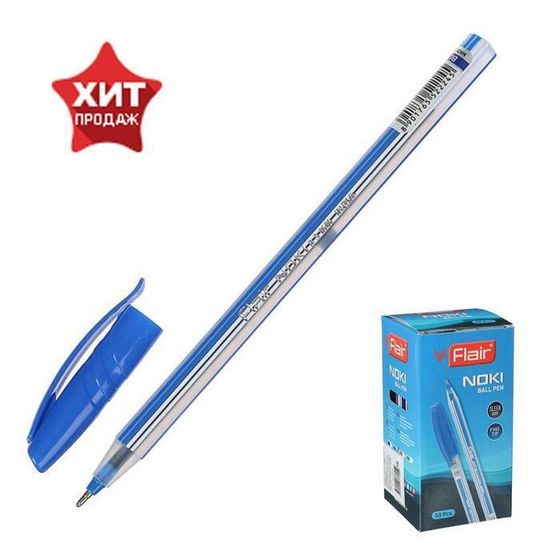 Ручка шариковая Flair Noki, 5 штук, полосатый корпус, узел-игла 0.5 мм, масляная основа., стержень синий