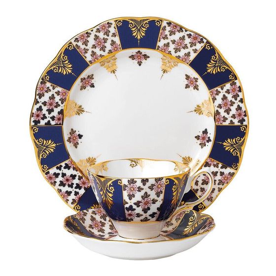 100 Years 1900 3-Piece Set -Teacup, Saucer &amp; Plate - Regency Blue