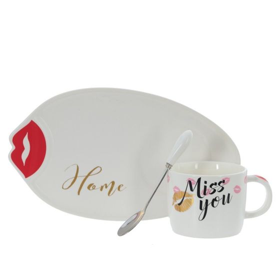 Кружка с блюдцем и ложкой, 200 мл, L25 W14 H8 см, дизайн микс