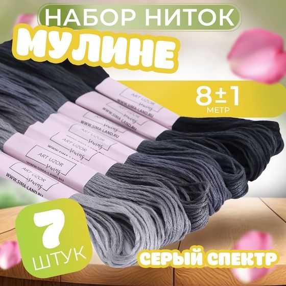 Набор ниток мулине, 8 ± 1 м, 7 шт, цвет серый спектр