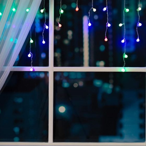 УЦЕНКА Гирлянда «Бахрома», 1.8×0.5 м, с насадками в виде шариков, IP20, 48 LED, 220 В, мигание, свечение мульти (RG/RB)