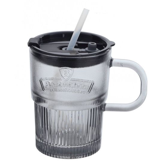 Кружка с трубочкой, 400 мл, L12 W7,5 H12 см, цвет микс