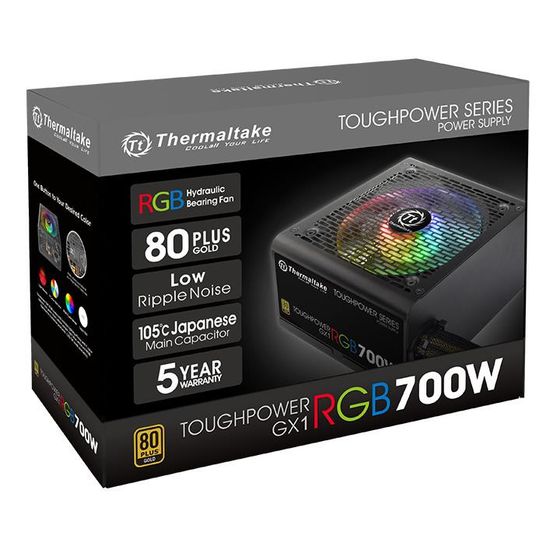 Блок питания 700W ATX Thermaltake Toughpower GX1 RGB 80+ gold (24+4+4pin) APFC 120mm fan color LED 8xSATA RTL