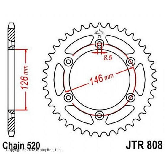 Звезда ведомая JT sprockets JTR808-46, цепь 520, 46 зубьев