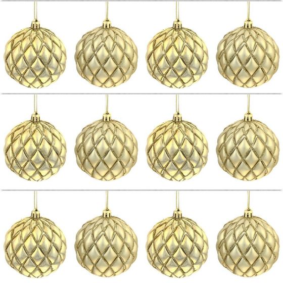 Набор из 12шт Украшение новогоднее Шар &quot;Золотая сетка&quot;, D10 см, L43 W33 H10 см